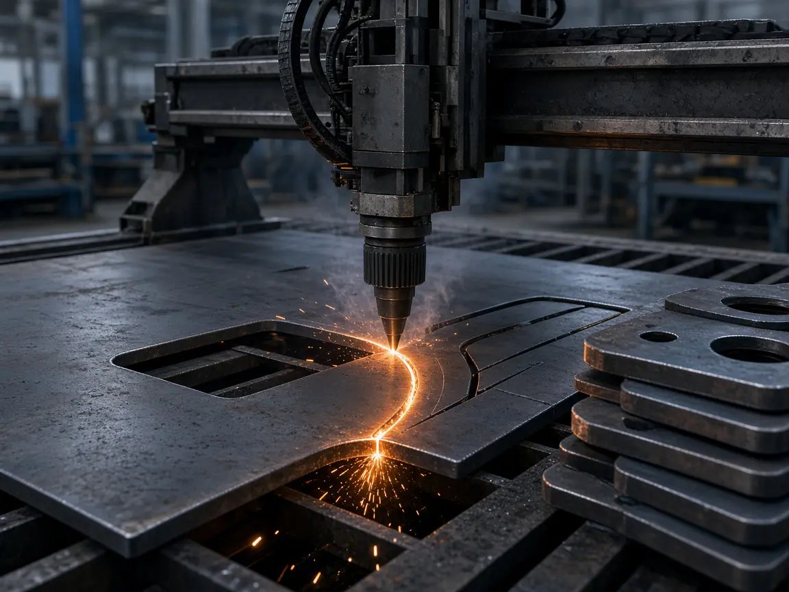 Máquina de corte a plasma CNC cortando chapa de aço
